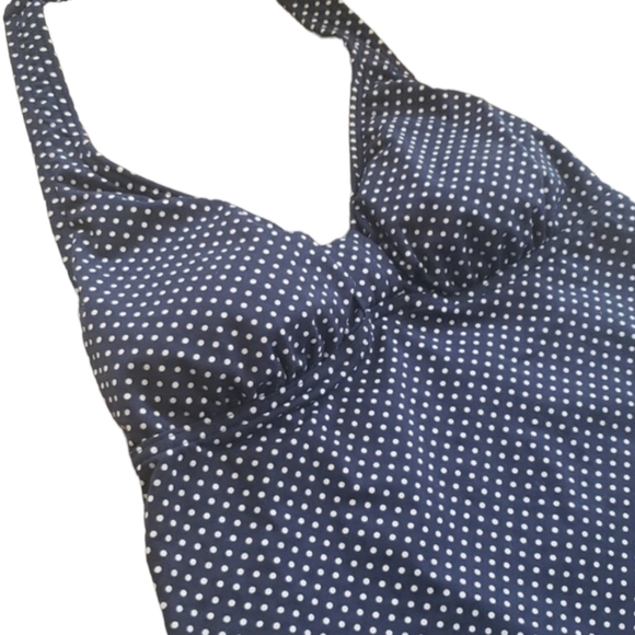 Land's End Navy Polka Dot Tankini Swim Top - Picture 2 of 4